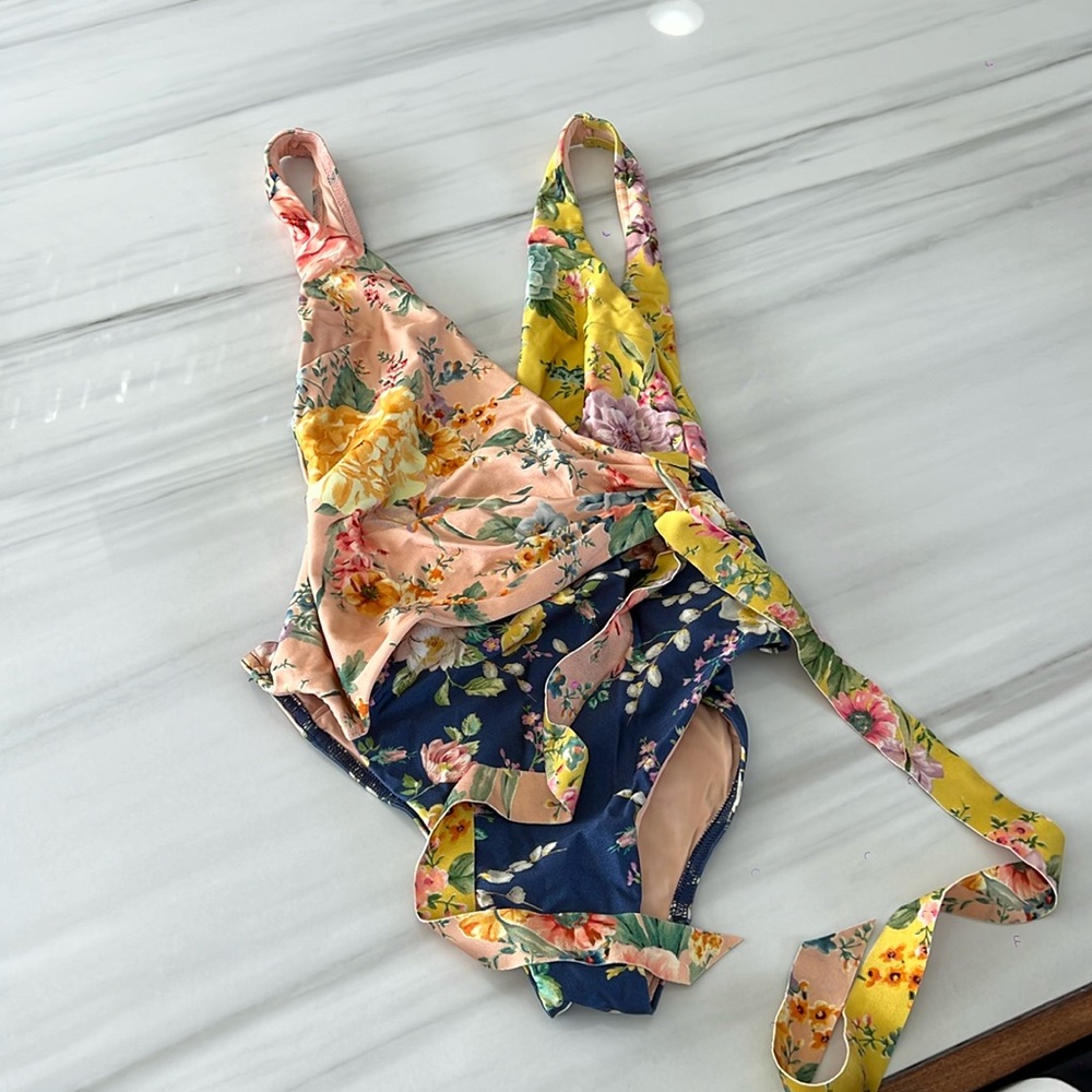 Zimmermann Floral One Piece Swimsuit - Pink, Yellow, Blue